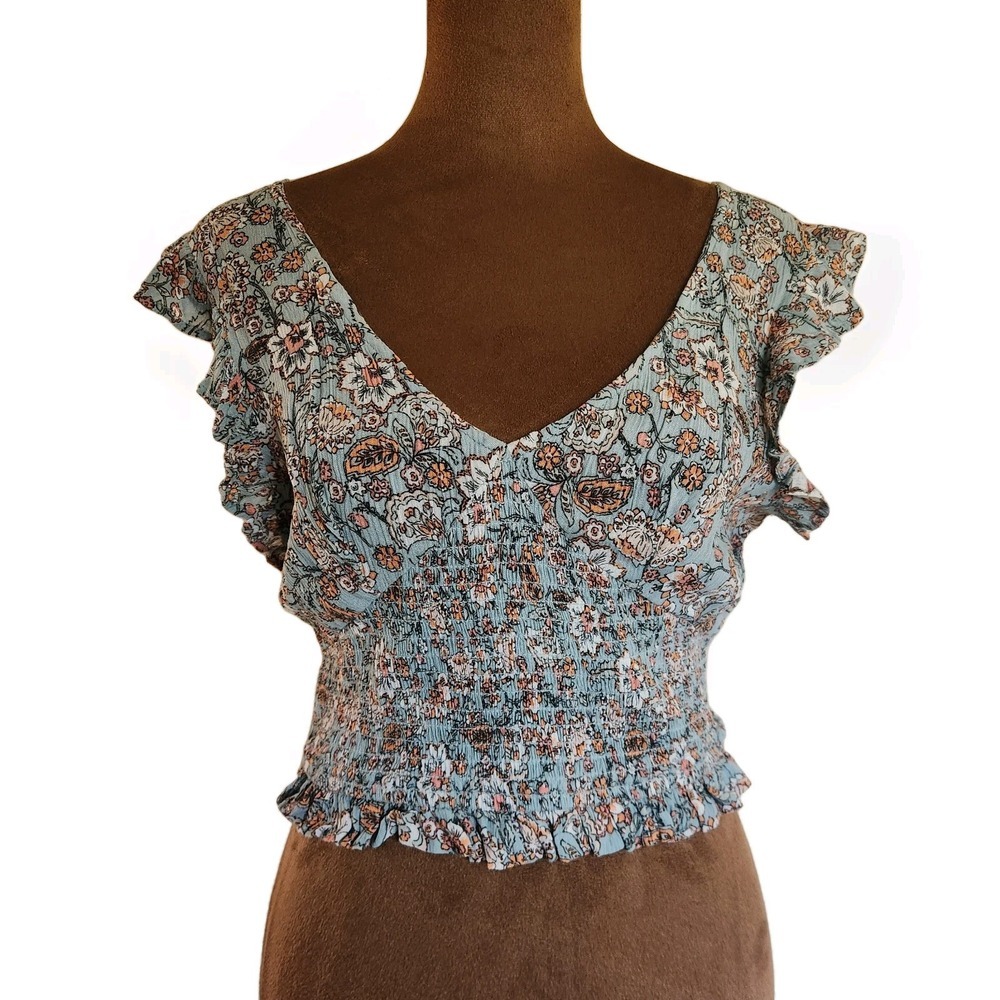 Patrons of Peace Blue Floral Crop Top sz S
